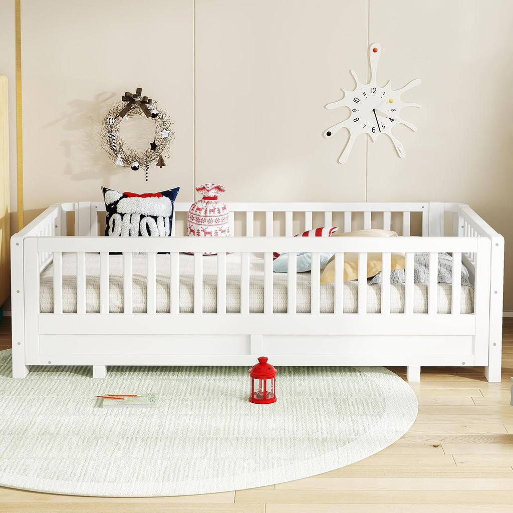 Bellemave Queen Floor Bed or Twin XL Montessori Floor beds for Kids, Twin XL Can Be Converted into a Queen Platform Bed, White