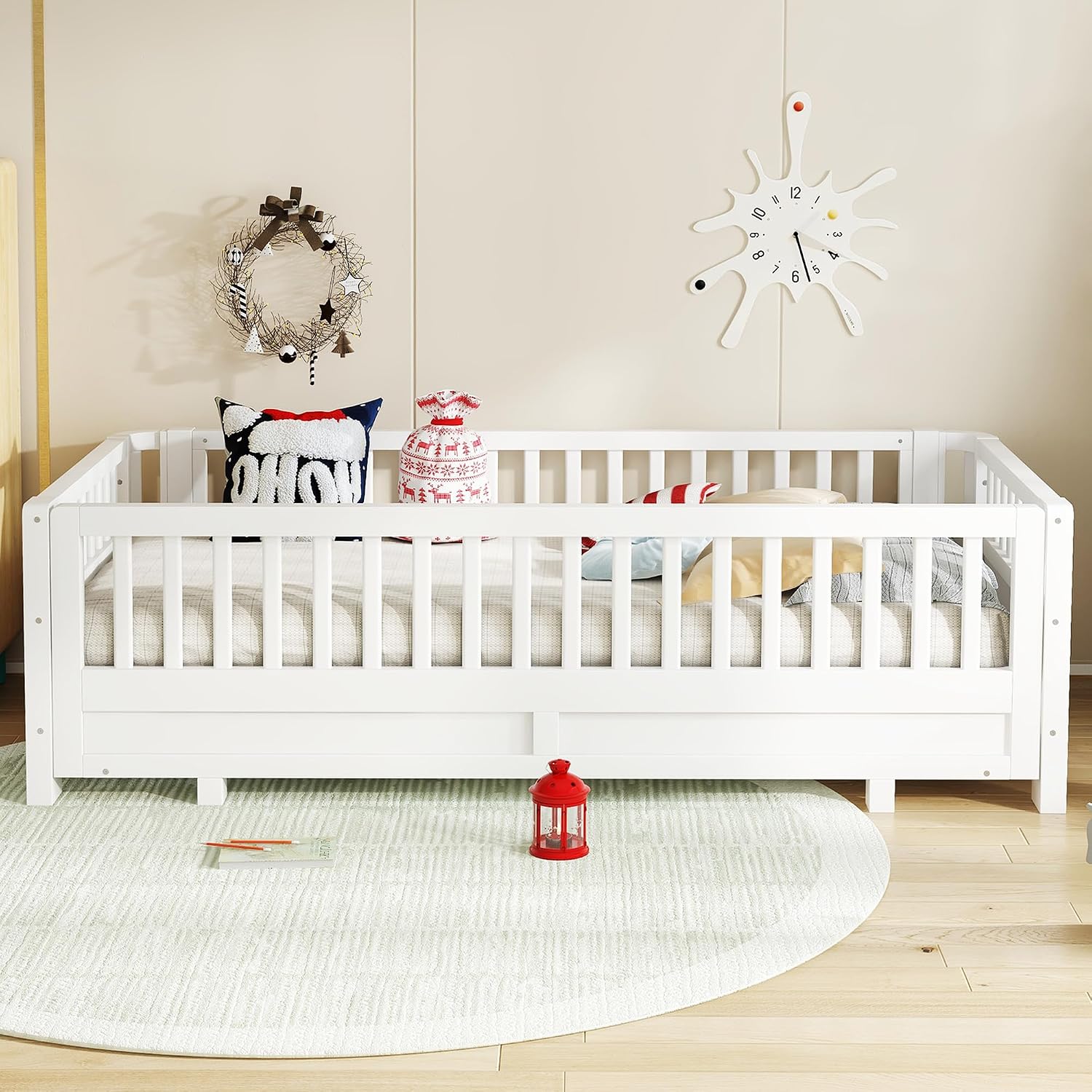 Bellemave Queen Floor Bed or Twin XL Montessori Floor beds for Kids, Twin XL Can Be Converted into a Queen Platform Bed, White