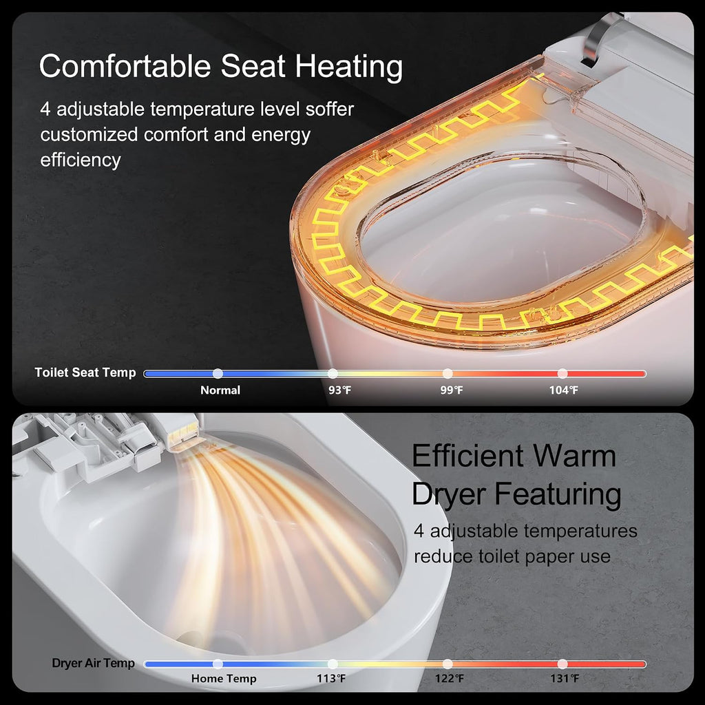 Smart Toilet with Bidet in with Ambient Lighting,Foam Shield & Blackout Flush,Electric Toilet Heated Seat for Bathrooms, Multiple Cleaning Modes