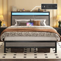 Fluest Full Bed Frame with Headboard & Footboard, Full Bed Frame with Built-in Charging Station & LED Light, Storage Shelf, Noise-Free, No Box Spring Needed, Easy Assembly, Rustic Grey