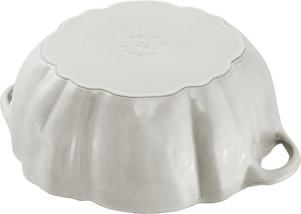 STAUB Cast Iron 3.5-qt Pumpkin Cocotte with Stainless Steel Knob - White Truffle