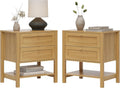 EYYTHUNG Farmhouse Nightstand Set of 2 with Drawers, 24.4' Tall Modern Wood Bedside Table with Open Shelf, Large End Table for Bedroom, Natural Oak