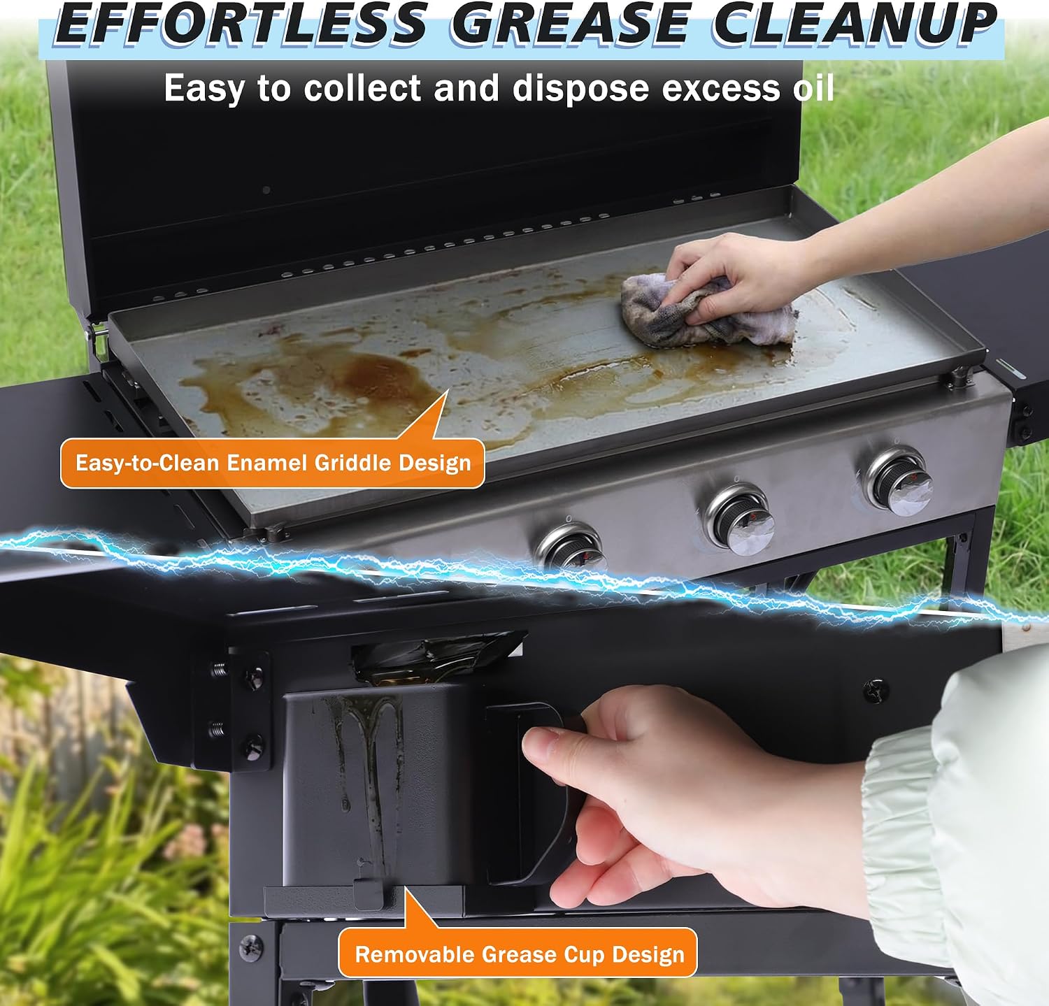 4-Burner Propane Griddle Grill with Removable Cart, 32,000 BTU Portable BBQ Gas Griddle with Iron Griddle Pan & Side Table, Spice Rack, Outdoor Flat Top Grills with Hooks for Backyard