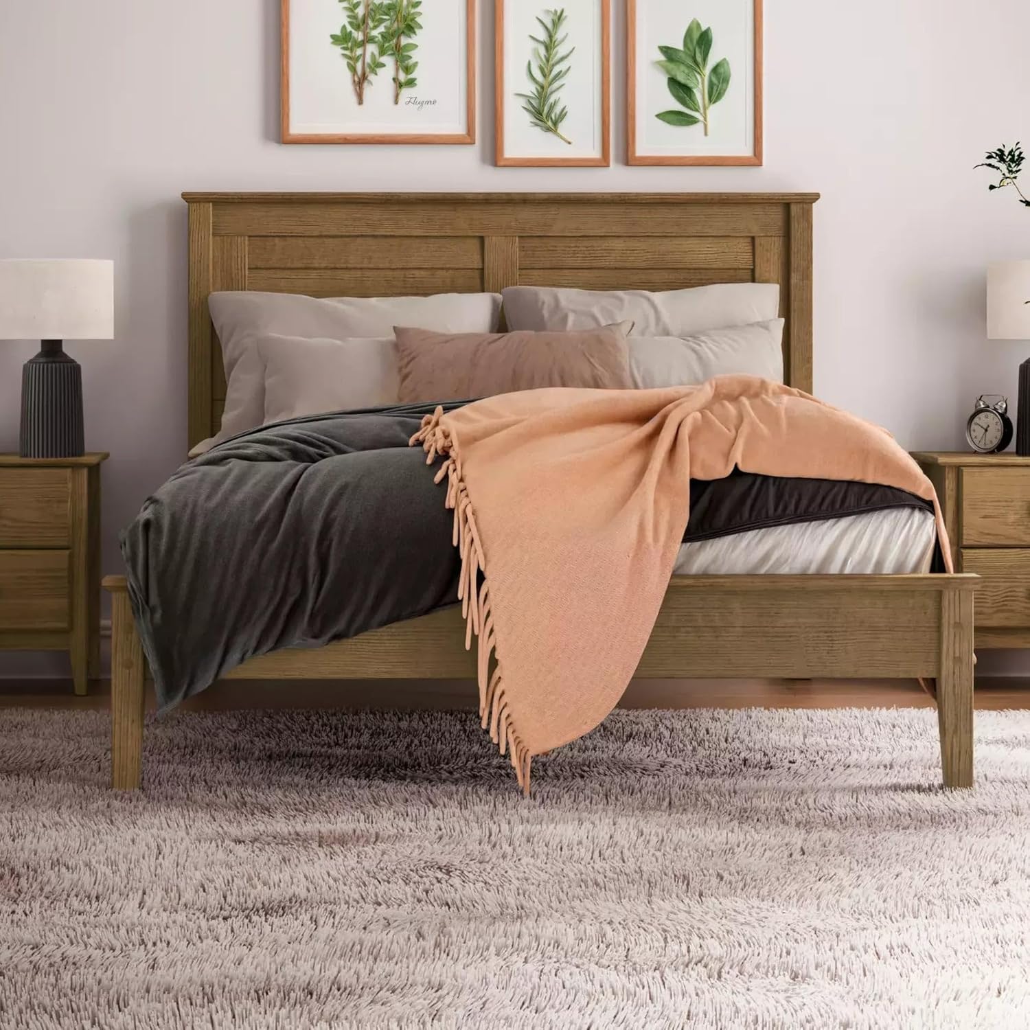 Grain Wood Furniture Greenport Solid Wood Platform Bed, Queen Size, Brushed Hickory
