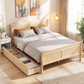Giantex Full Bed Frame with 2 Storage Drawers, Wood Platform Bed with Headboard & Footboard, Wooden Slats Support Mattress Foundation, Sleigh Bedframe for Teens Adults, No Box Spring Needed (Natural)