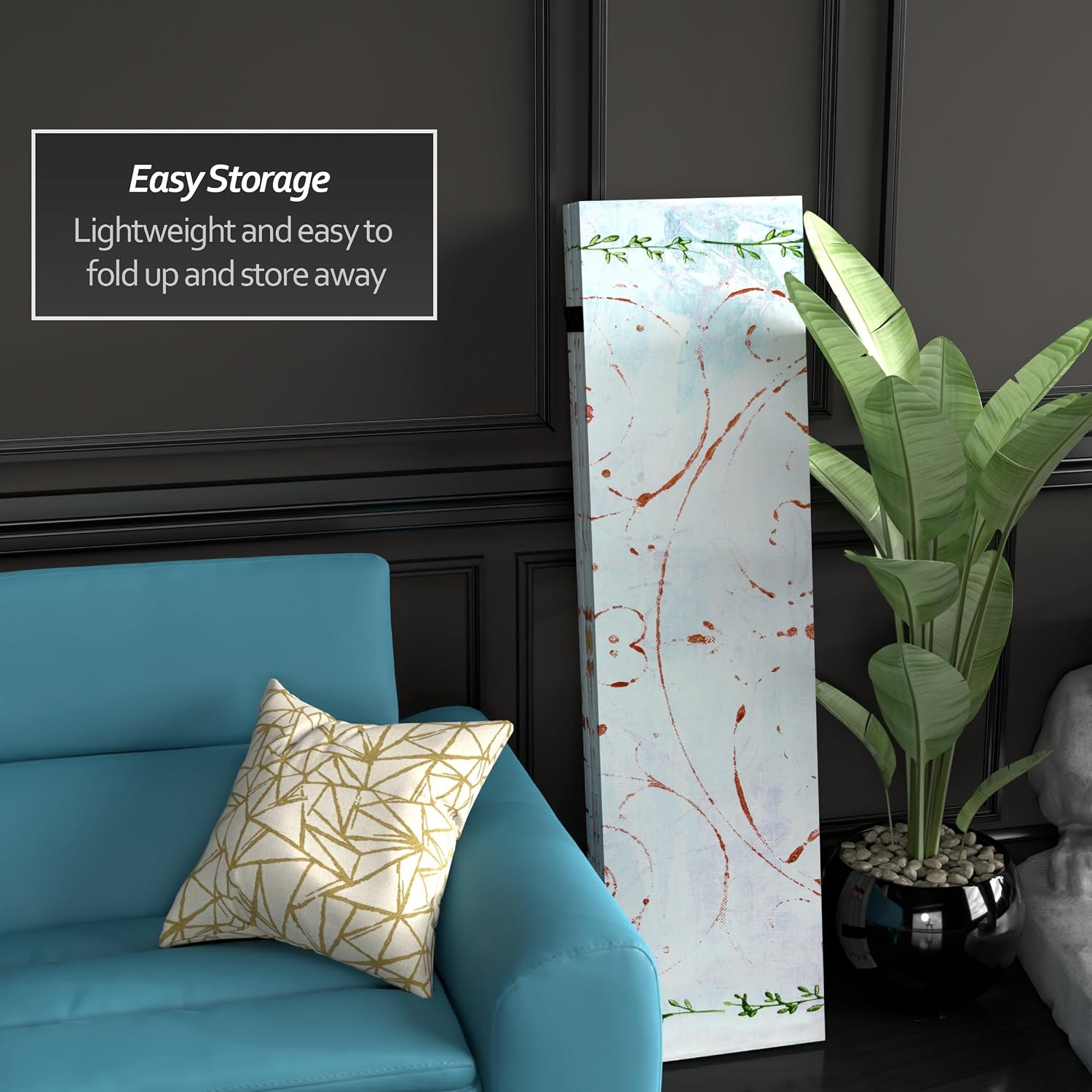 Red Lantern 5 ft. Tall Winter's Peace Canvas Room Divider 5 Panel Freestanding Folding Privacy Screen, Partition, and Separator for Modern and Contemporary Bedroom, Home Office, Studio, Dorm