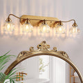 Vintage Bathroom Light Fixtures, 5 Light Gold Bathroom Vanity Light, Matte Antique Brass Finish with Crystal Glass Shade, Wall Sconces Lighting for Bedroom, Living Room, Hallway