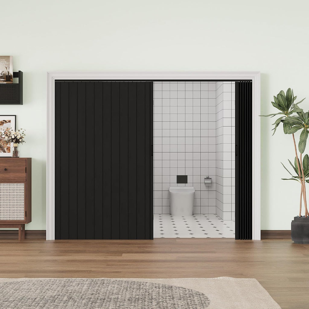 96' x 80' PVC Accordion Doors with Strong Magnet for Closes Tightly, Interior Multifold Folding Doors for Closet & Pantry, Easy to Install, Trimmable Height & Width, Protect Privacy, Black