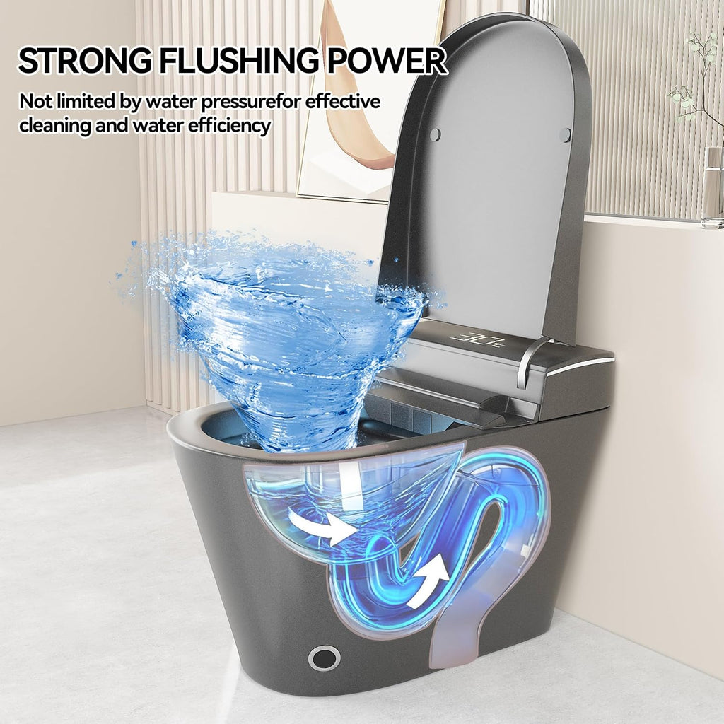 Smart Toilet,One Piece Toilet with Bidet Built In,Dryer & Warm Water - Ceramic Toilet with Sensing Distance, Auto Open/Close Seat,Grey