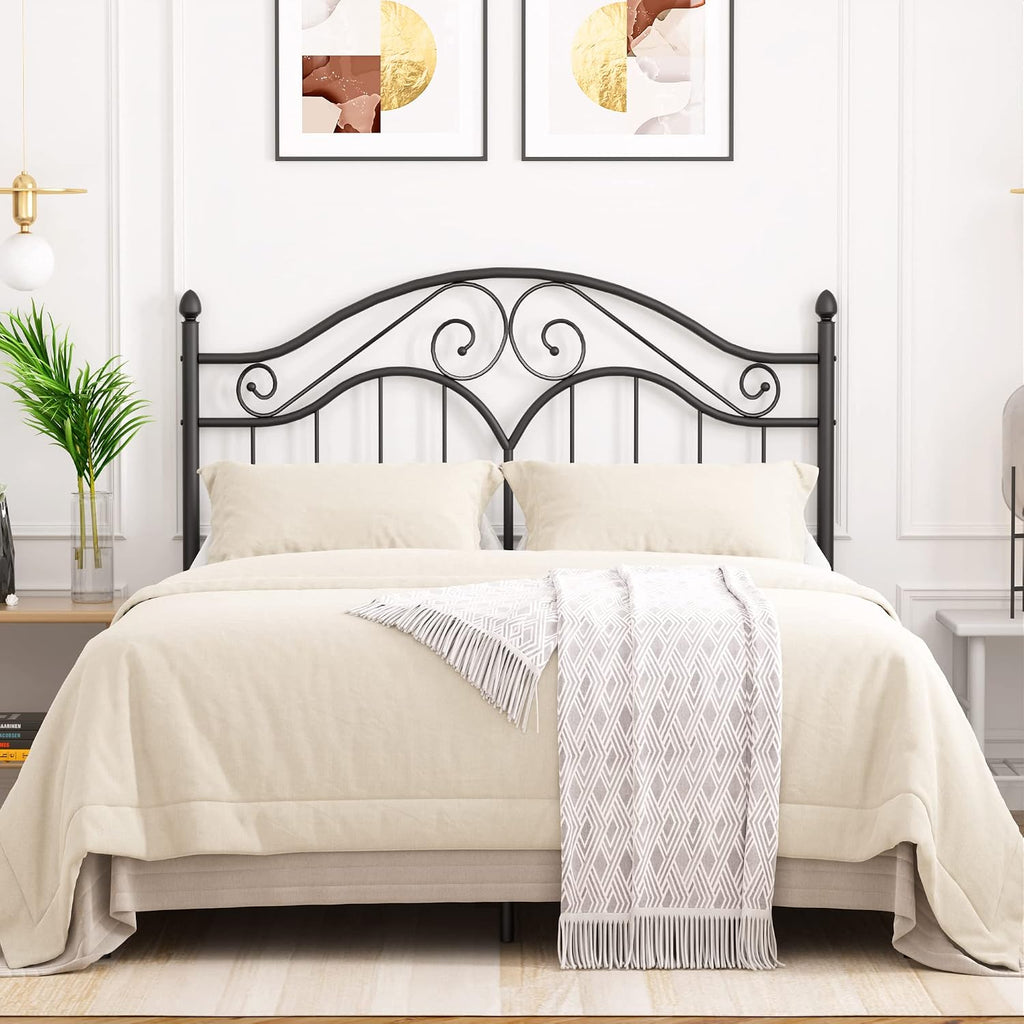 Elephance Full Size Metal Bed Frame with Vintage Headboard,11 Inches Storage Space Platform Bed No Box Spring Needed Easy Assembly,Black