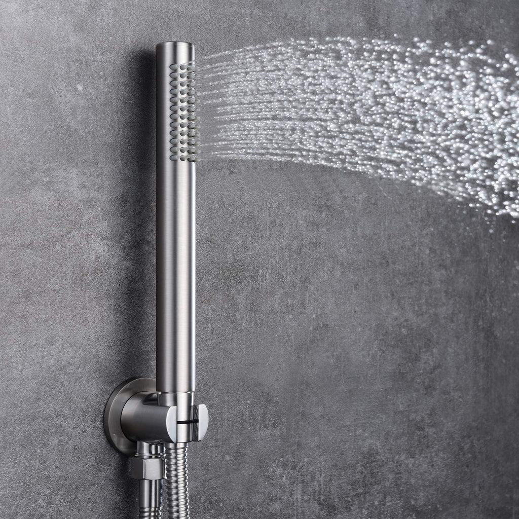 Brushed Nickel Shower System with Waterfall Tub Spout, 8 Inches Rain Shower and Handheld