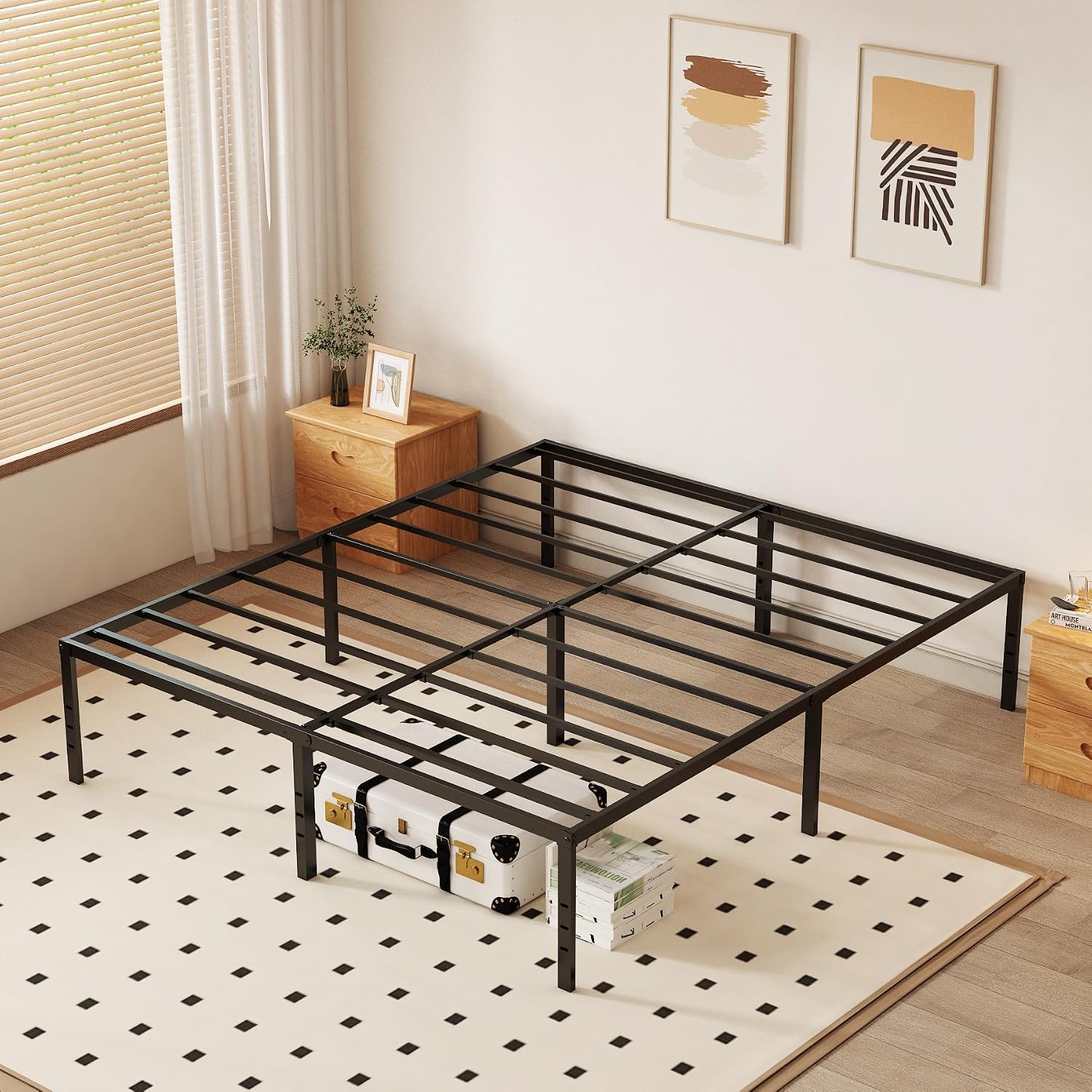 King 14 Inch Metal Platform Bed Frame,Heavy Duty,Metal,No Box Spring Needed,Underbed Storage,Easy Assembly,Noise Free,Minimalism,Non-Slip,Bedroom,Kids,Boys,Girls,Black