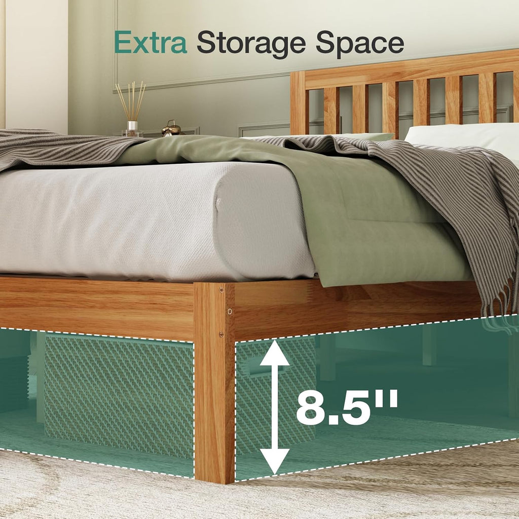 Novilla Full Size Bed Frame Wood Full Bed Frame with Headboard, Full Size Bed Frame with Headboard Solid Wood Bed Frame Foundation with 8.5 Inch Space Underneath, No Box Spring Needed, Easy Assembly