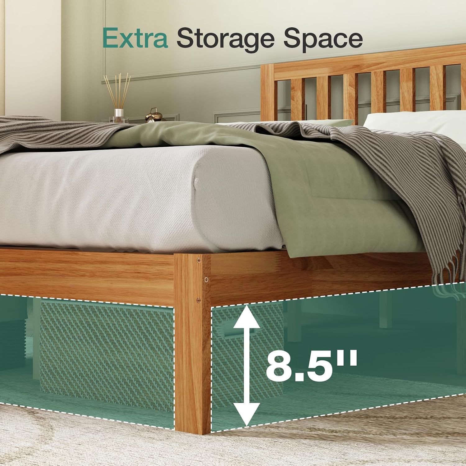 Novilla Full Size Bed Frame Wood Full Bed Frame with Headboard, Full Size Bed Frame with Headboard Solid Wood Bed Frame Foundation with 8.5 Inch Space Underneath, No Box Spring Needed, Easy Assembly
