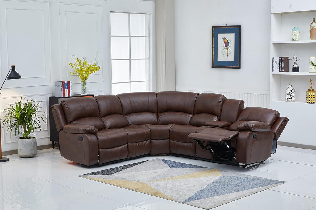 Betsy Furniture Faux Leather 3 Reclining Seats Sectional Couch Set wth Console, Living Room Furniture Set, 8018 Multiple Colors (Brown, Right Console)