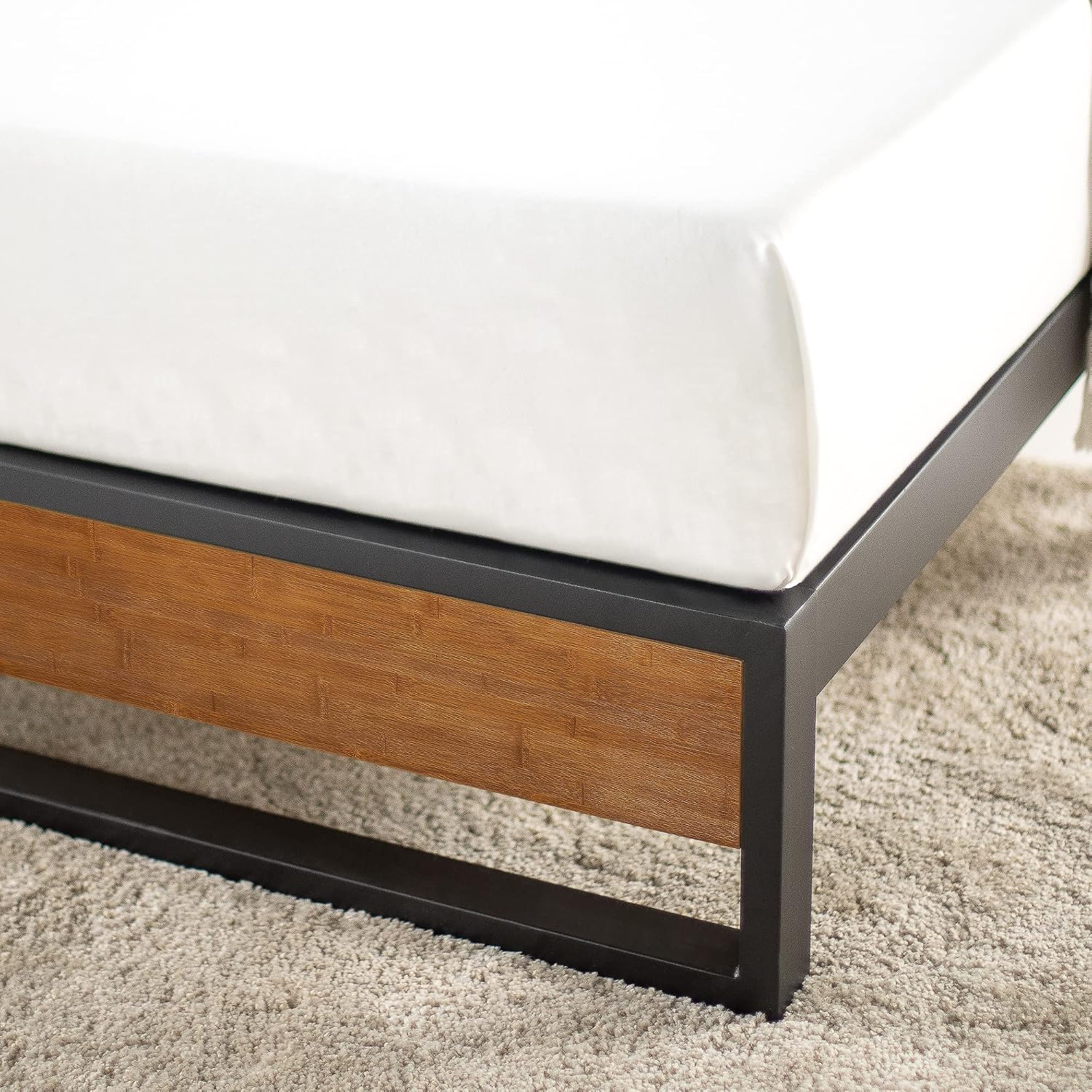 Zinus Good Design Award Winner Suzanne 10 Inch Bamboo and Metal Platforma Bed Frame, No Box Spring Needed, Wood Slat Support, Chestnut Brown, Full