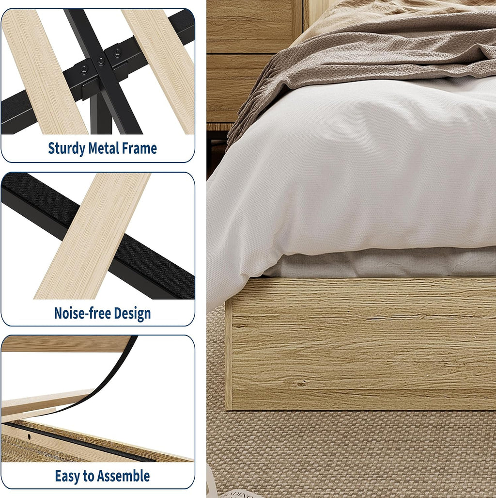 GarveeHome Queen Size Wood Platform Bed Frame,Wooden Bed Frame Without Headboard, Wood Slat Support,No Box Spring Needed, Easy Assembly