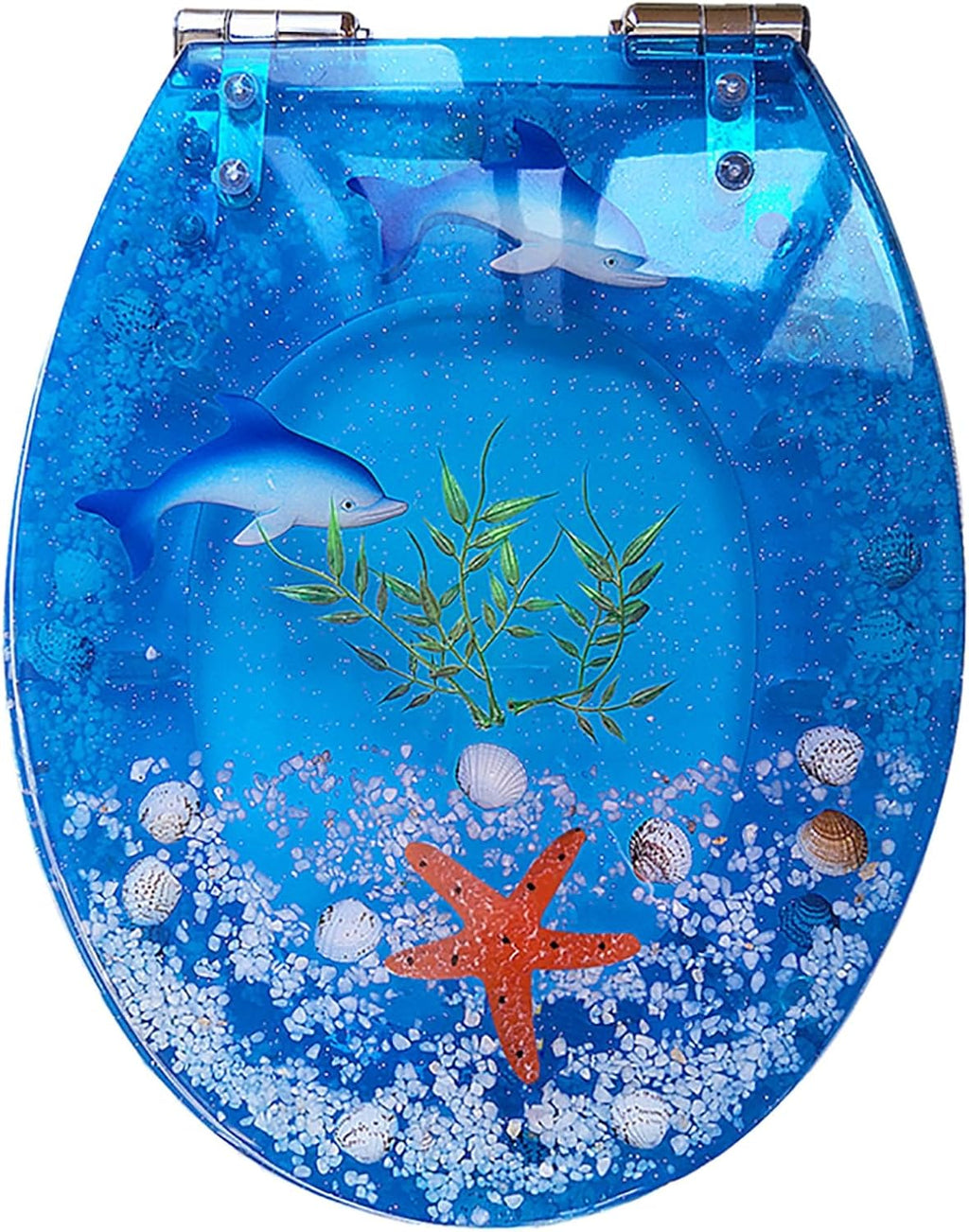 Resin Toilet Seat, Round Seats with Ocean Design, Soft Close and Quick Release Hinges, for Bathroom, Home, and Guest Restroom(Blue2)