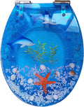 Resin Toilet Seat, Round Seats with Ocean Design, Soft Close and Quick Release Hinges, for Bathroom, Home, and Guest Restroom(Blue2)
