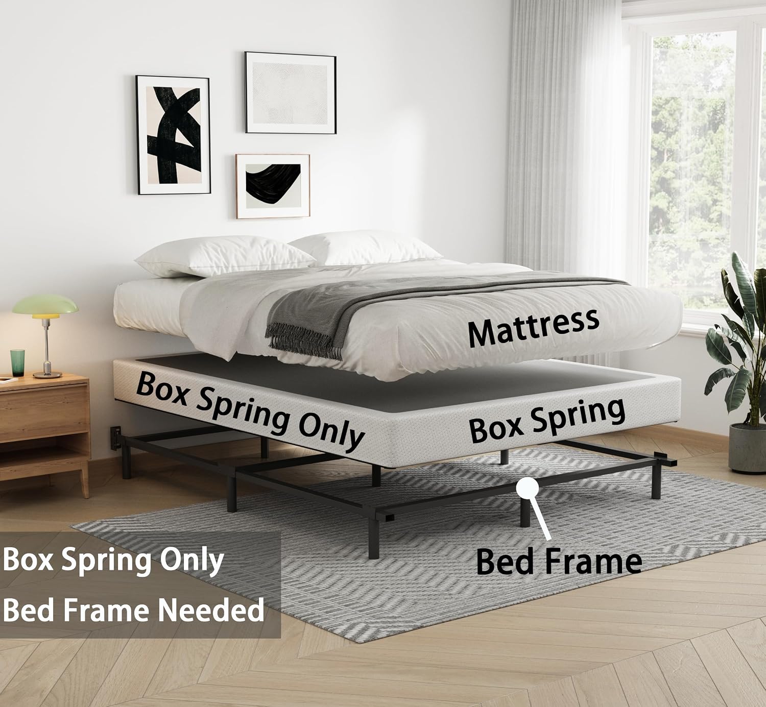 Bedsnus California King Size Box Spring and Cover Set, 5 Inch Low Profile Metal BoxSpring, Heavy Duty Structure Mattress Foundation, Noise Free, Non-Slip, Easy Assembly
