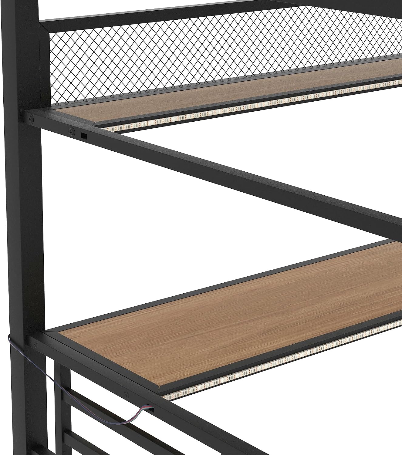 Ball & Cast Modern Full Size Loft Bed with Storage Shelve & LED Light,Metal Bedframe W/Built-in Desk & Computer Host Shelf,Space Saving,Child's and Adults' Bedroom Furniture for Studying Working,Black