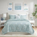 Harbor House Seaside Reversible Cotton Quilt Set Coastal Clam, Starfish, Coral Embroidery, All Season, Pre-Washed Coverlet Bedding Layer, Decorative Pillow, Full/Queen(90'x90') Seafoam 4 Piece
