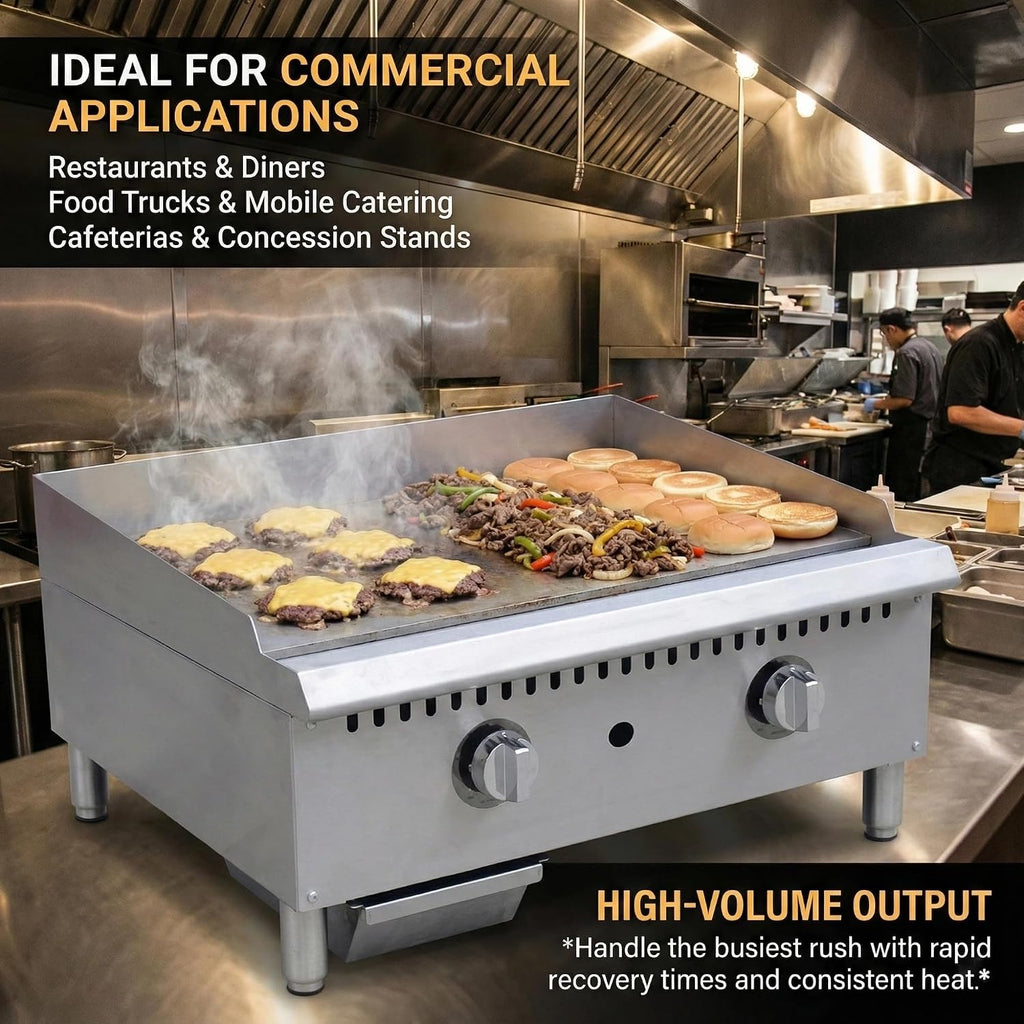 24' Commercial Griddle - Natural Gas/Propane Flat Top Grill, 60,000 BTU Countertop Hot Plate with Thermostatic Control & 3/4' Thick Plate, Heavy Duty Stainless Steel, ETL Listed