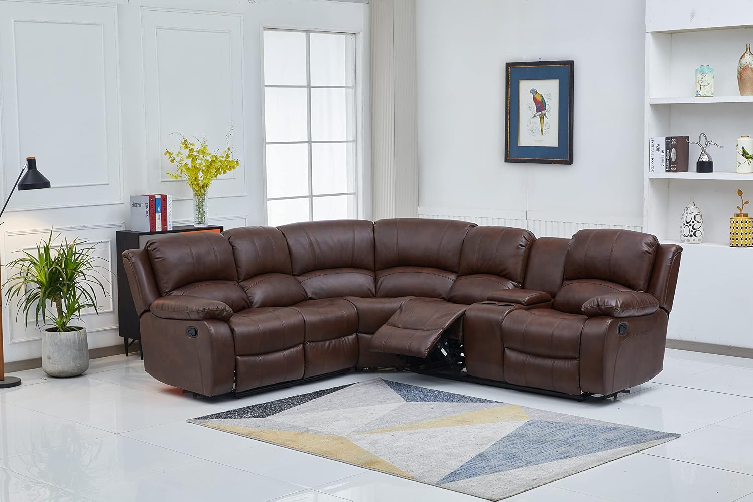 Betsy Furniture Faux Leather 3 Reclining Seats Sectional Couch Set wth Console, Living Room Furniture Set, 8018 Multiple Colors (Brown, Right Console)