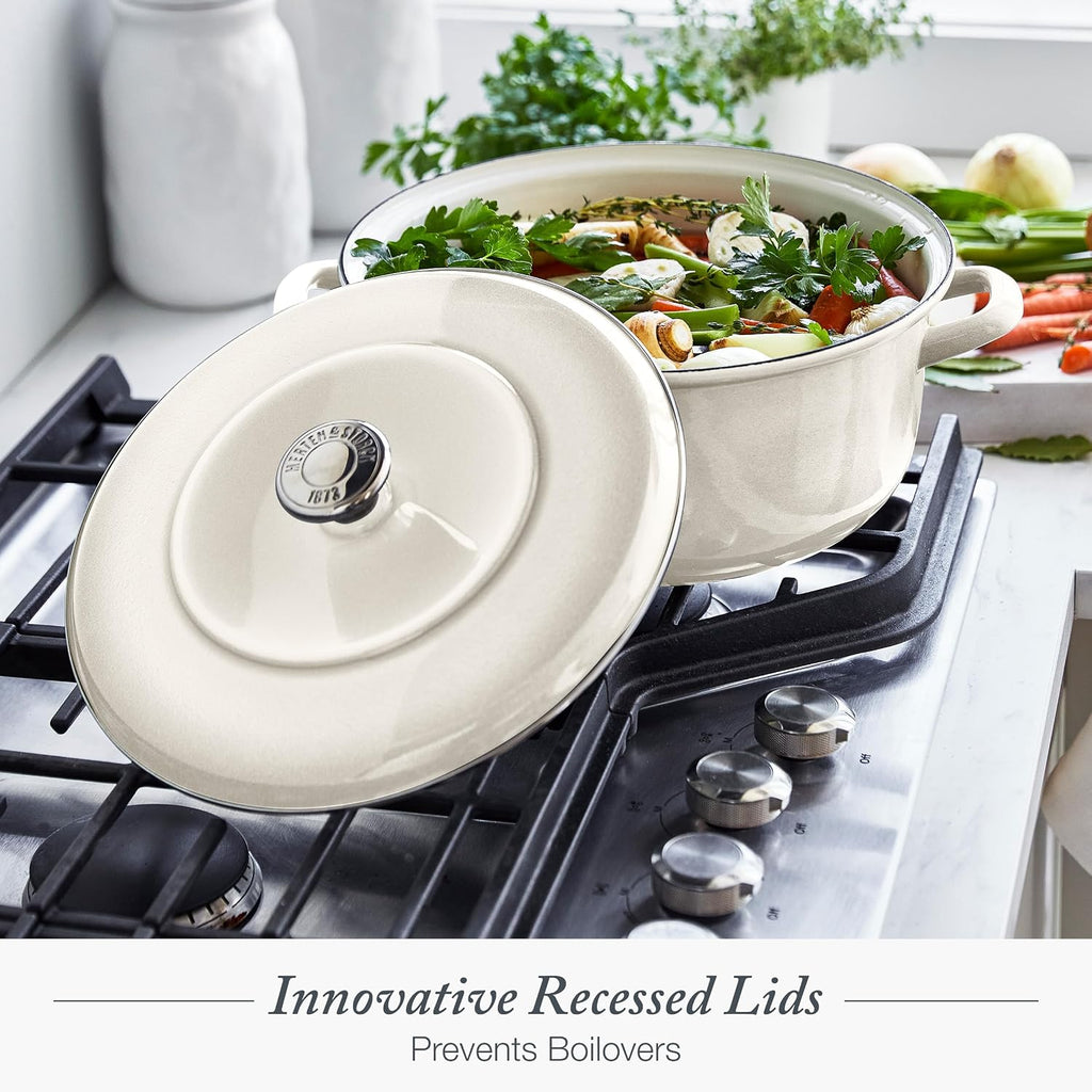 Merten & Storck 3.7QT & 5.5QT Dutch Ovens with Lids, 4 Piece Cookware Set, European Crafted Enameled Iron Stockpot, Induction & All Cooktops, Braising, Stews, Roasting, Slow Cooking, Sourdough, Cream White