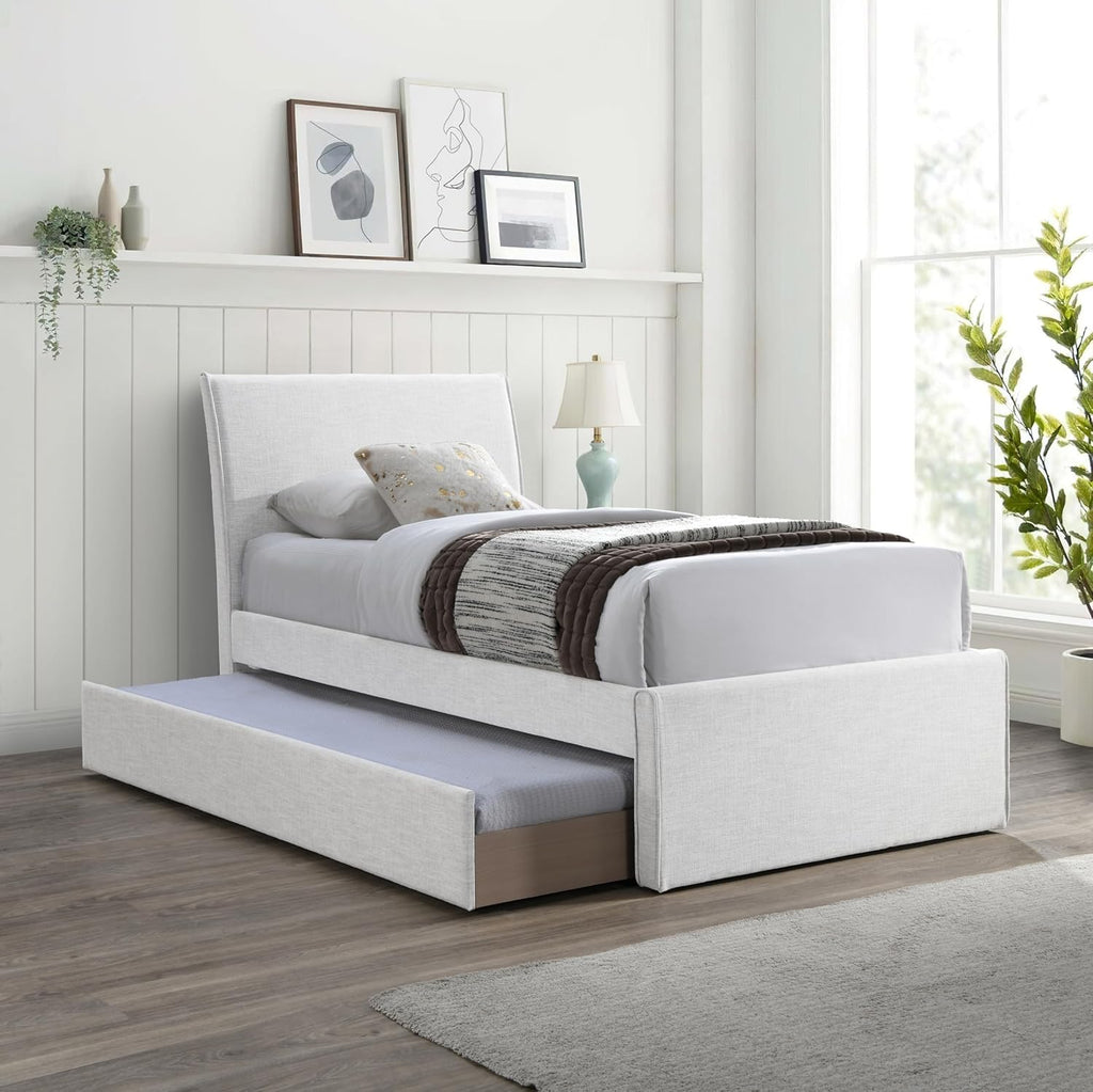 Meridian Furniture B1261Cream-T Myles Collection Modern | Contemporary Twin Trundle Bed with Soft Cream Durable Linen Textured Fabric, 41.5' W x 85' D x 44.5' H, Cream, Twin