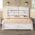 AMERLIFE Queen Size Bed Frame with 49.2' Barn Door Headboard and Footboard, Farmhouse Platform Bed Frame with Wood Slats, No Box Spring Needed, Under Bed Storage, Distressed White