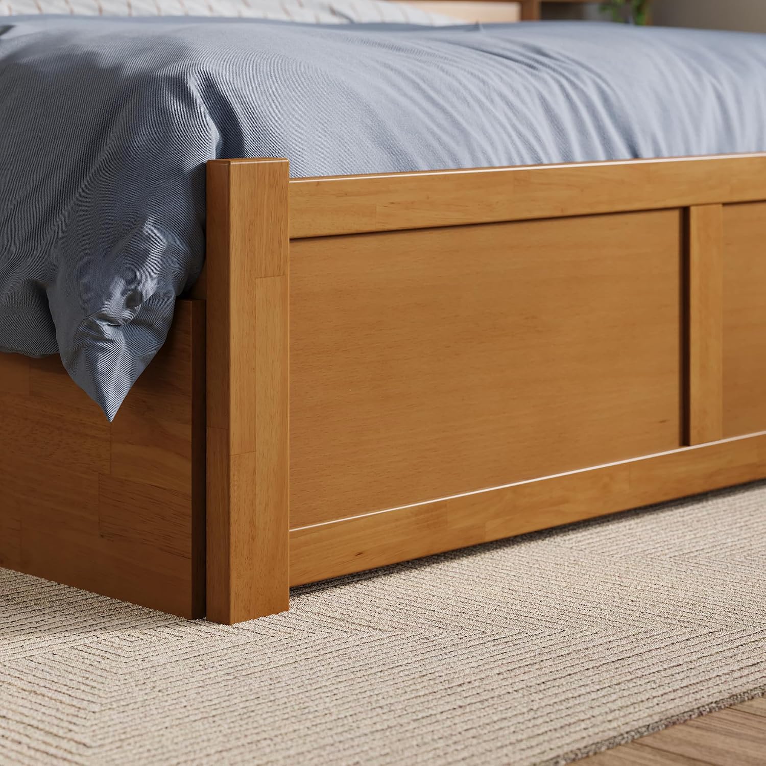 AFI Concord Full Solid Wood Platform Bed with Footboard & Storage Drawers in Light Toffee