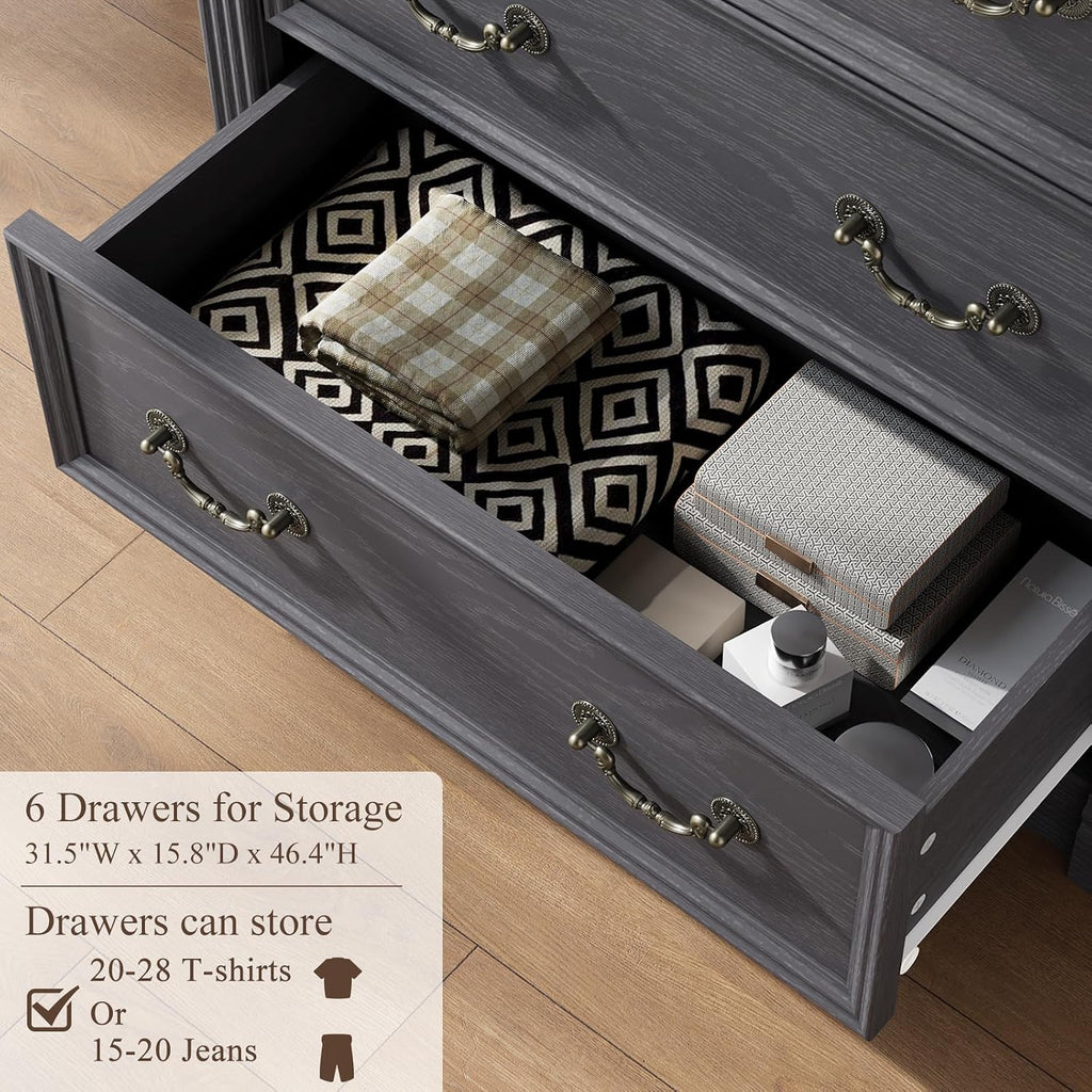 Bedroom Sets 2 Pieces, Farmhouse 6 Drawer Dresser and Nightstand Sets, Wood Bedroom Furniture Set for Home, Bedroom, Living Room, Hallway, Grey