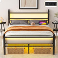 Full Size Bed Frame with Headboard and Footboard,Black Metal Platform Bed Frames with LED Lights and USB Charging Station,Heavy Duty Metal Slats,No Box Spring Needed,Sturdy&Noise Free