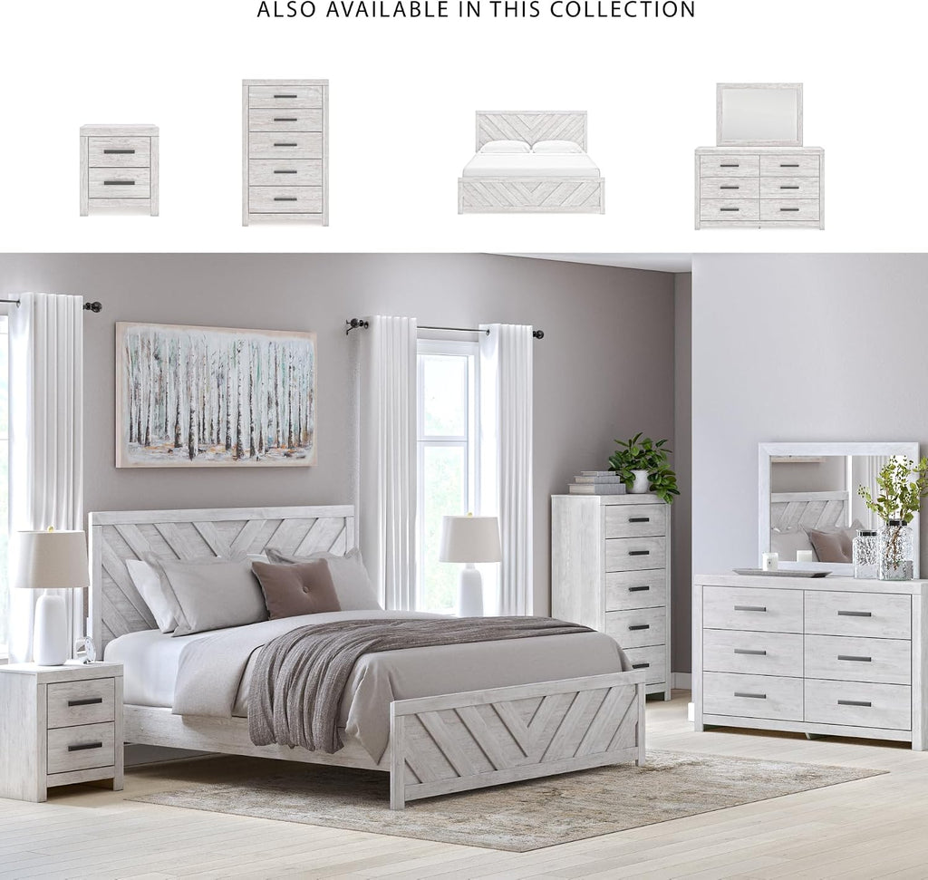 Signature Design by Ashley Cayboni Casual Nightstand with Framed Front and Pilasters, 2 Storage Drawers, Large Black Handles, Wood, 24.37' High, White