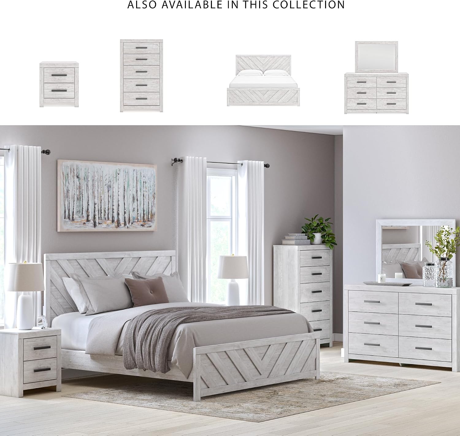 Signature Design by Ashley Cayboni Casual Nightstand with Framed Front and Pilasters, 2 Storage Drawers, Large Black Handles, Wood, 24.37' High, White