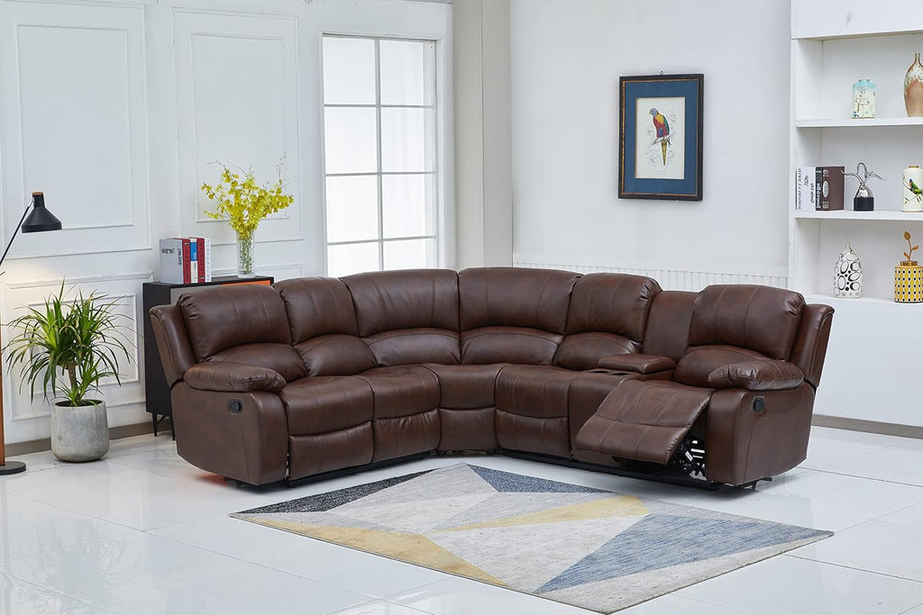 Betsy Furniture Faux Leather 3 Reclining Seats Sectional Couch Set wth Console, Living Room Furniture Set, 8018 Multiple Colors (Brown, Right Console)