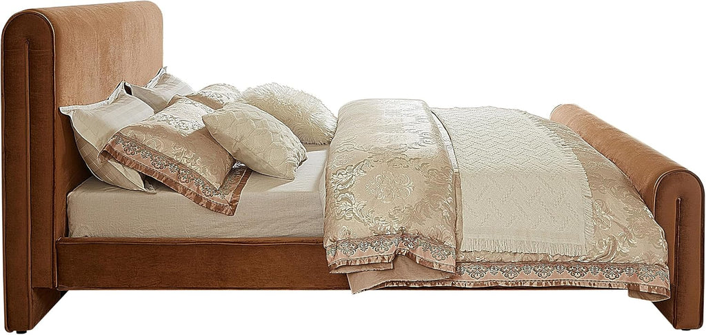 Meridian Furniture SloanSaddle-K Sloan Collection Modern | Contemporary Velvet Upholstered King Bed with Rich Soft Saddle Velvet, Curved Headboard and Footboard, 82' W x 96' D x 45' H, Saddle, King