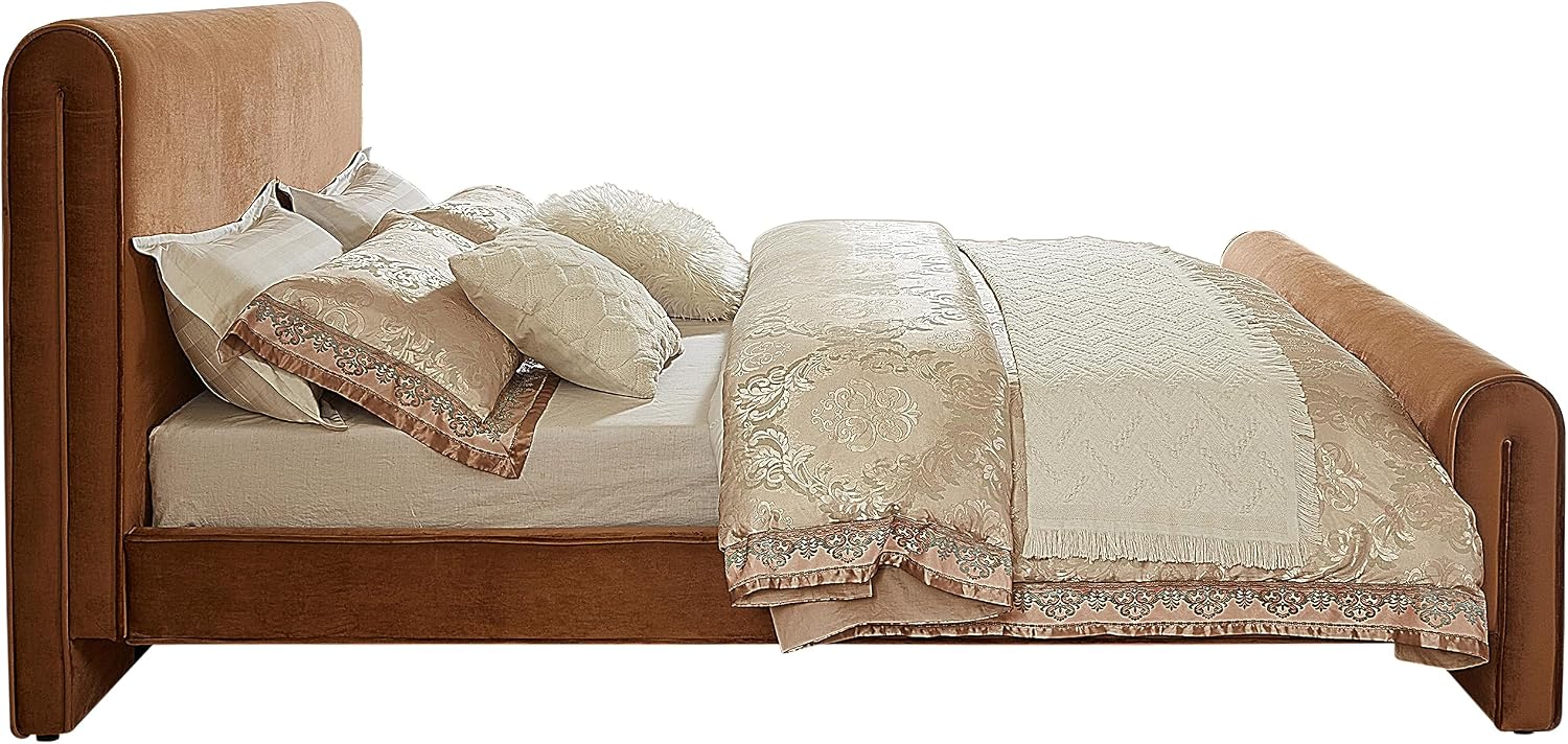 Meridian Furniture SloanSaddle-K Sloan Collection Modern | Contemporary Velvet Upholstered King Bed with Rich Soft Saddle Velvet, Curved Headboard and Footboard, 82' W x 96' D x 45' H, Saddle, King