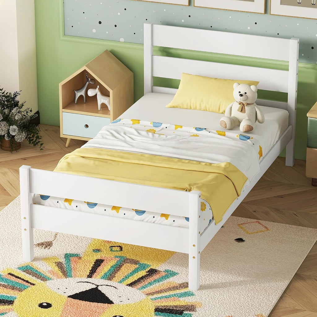 Bellemave Twin Bed Frames for Kids, Wooden Twin Platform Bed for Boys, Girls, Teens, Kids Twin Bed, White Twin Bed Frame, White