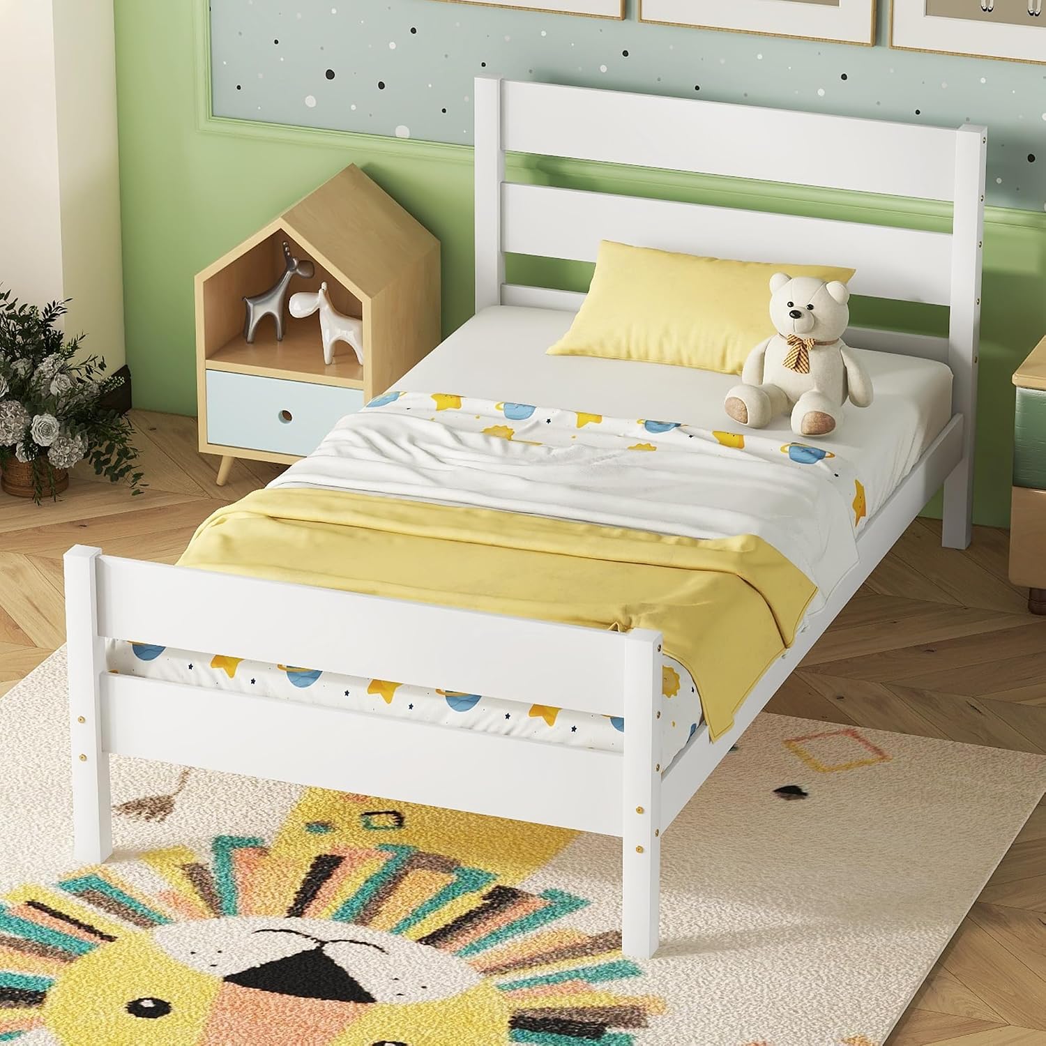 Bellemave Twin Bed Frames for Kids, Wooden Twin Platform Bed for Boys, Girls, Teens, Kids Twin Bed, White Twin Bed Frame, White