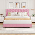GarveeHome Pink King Bed Frame with Upholstered Headboard, Heavy-Duty Platform Bed Frame with Strong Wood Slats, No Box Spring Needed/Noise Free/Easy Assembly
