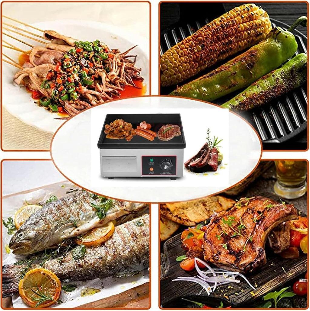 220V Commercial Electric Griddle, 3000W Non-Stick Flat Top Teppanyaki Stainless Steel Grill, Adjustable Thermostatic Control