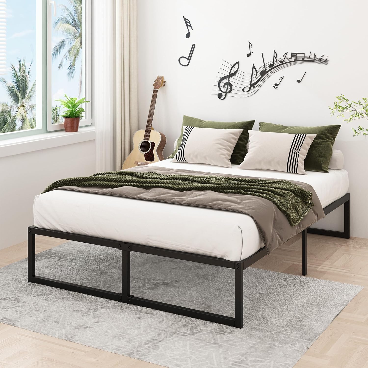 Lutown-Teen 14 Inch Full XL Size Bed Frame No Box Spring Needed, Heavy Duty XL Full Metal Platform Beds with Sturdy Steal Slats for Mattress Foundation, Easy Assembly, Noise Free, Black
