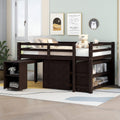 Bellemave Low Loft Bed with Desk and Dresser Full Size, Wood Kids Loft Beds Frame with Cabinet & Storage Shelves & Rolling Portable Desk for Juniors, Teen, Boys, Girls, Espresso