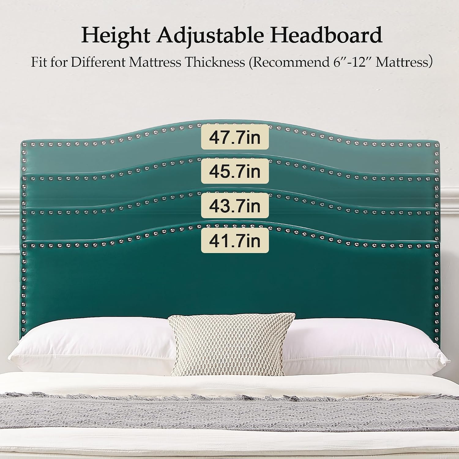 VECELO Queen Bed Frame, Platform Bed Frame with Adjustable Height Upholstered Headboard, Heavy-Duty Frames and Strong Wooden Slats Support, Non-Slip and Noise-Free, Easy Assembly, Dark Green