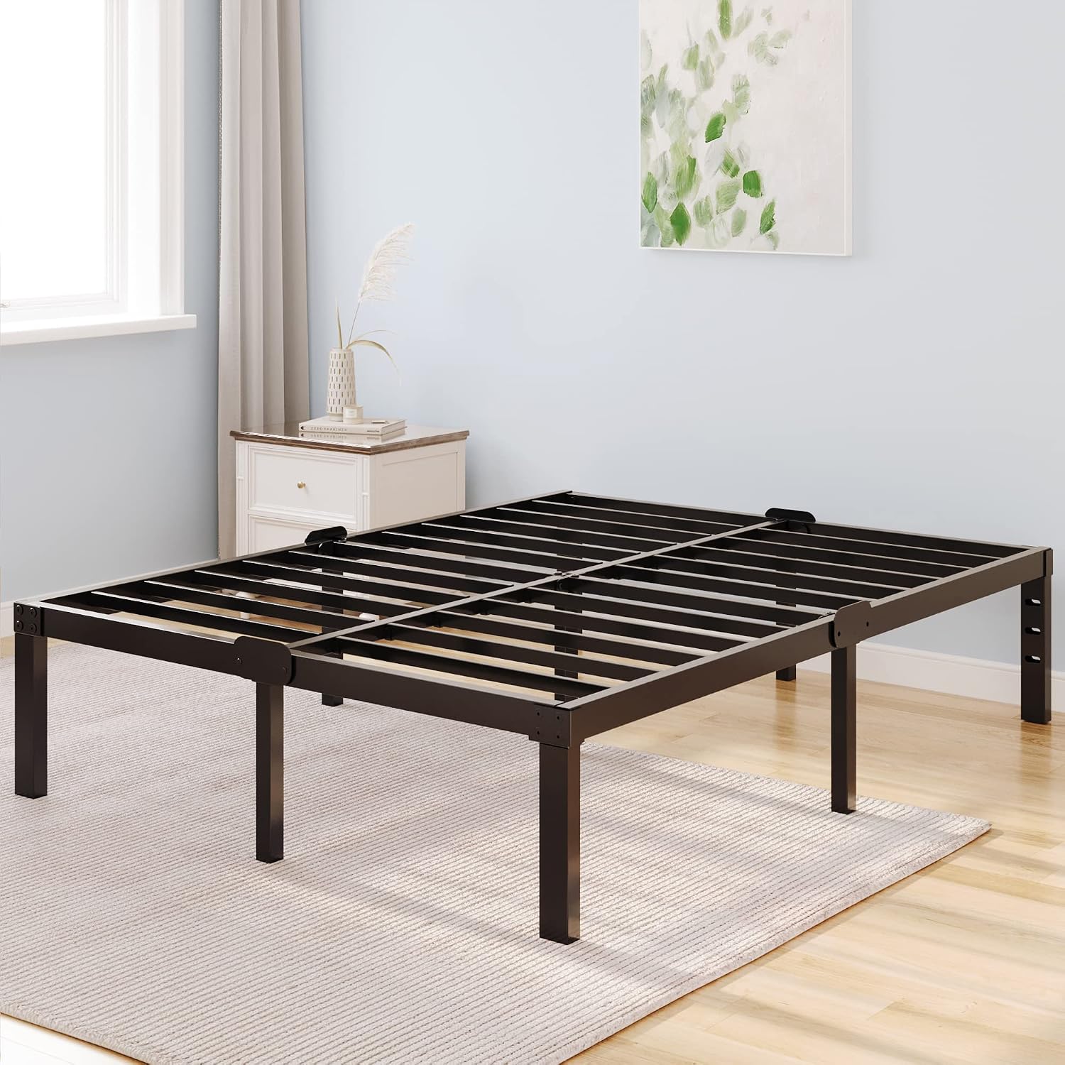 King Bed Frame and Headboard Holes with Storage No Box Spring Needed Black Metal Platform Heavy Duty Bed Frames Support up to 3500 Lbs Noise Free Easy Assembly Non-Slip Design 14 Inch