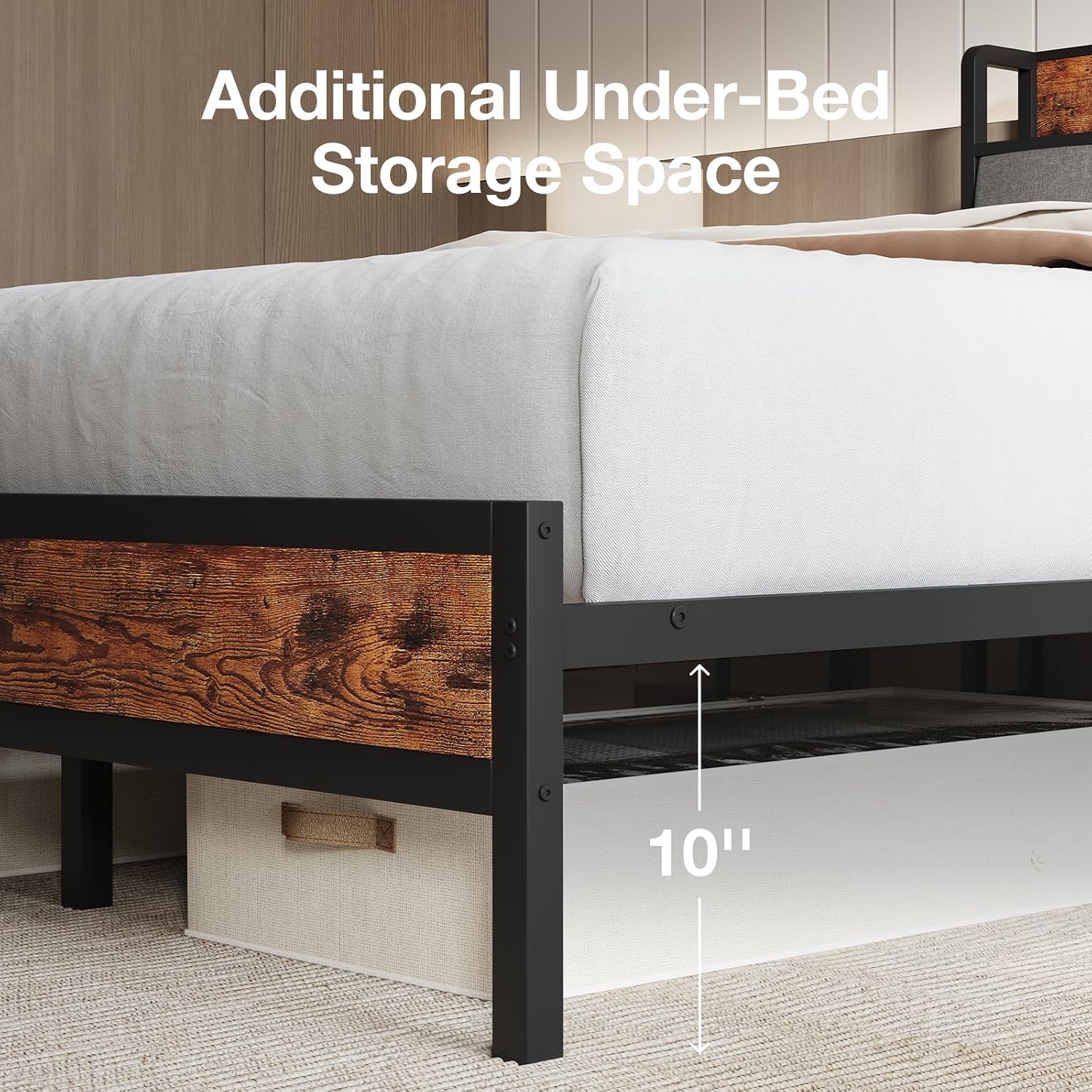 Novilla Queen Bed Frame with Charging Station USB/Type-C & Storage Headboard, Modern Metal Platform Bed Frame, Easy Assembly, Heavy Duty Slats Support, Noise Free, No Box Spring Needed