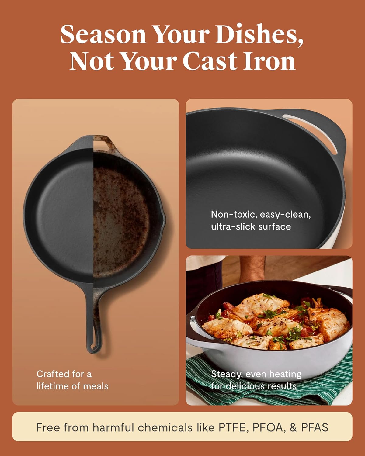 Caraway Enameled Cast Iron Braiser - 3.5 qt Braiser Pan - 3 Layer Enamel Coating - No Seasoning Required - Compatible With All Stovetops - Oven Safe - Free From Forever Chemicals - Gray
