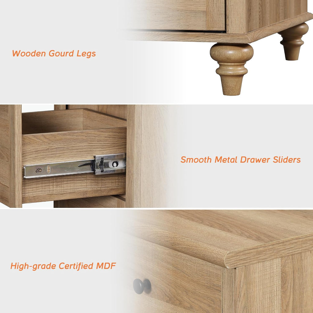 WAMPAT 3 Piece Bedroom Set - Includes 8 Drawer Dresser for Bedroom, Set of 2 Nightstands with Charging Station & Drawers, 3 Piece Dresser and Nightstand Sets, Oak